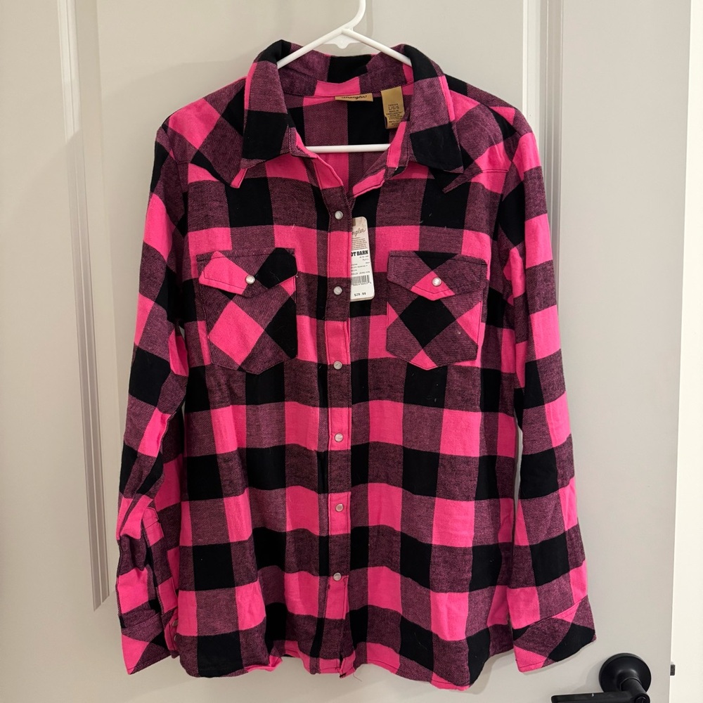 Wrangler Pink and Black Buffalo Plaid Snap-Front Shirt